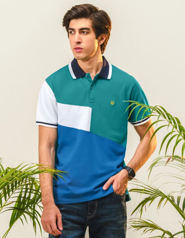 Teal Color Block Polo Shirt